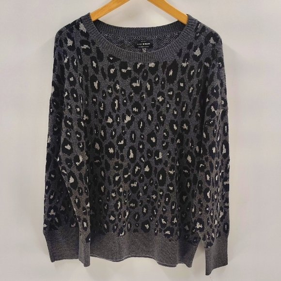 Lucky Brand Black & Gray Leopard Print Pullover Crew Neck Sweater Size 2X - Picture 1 of 6